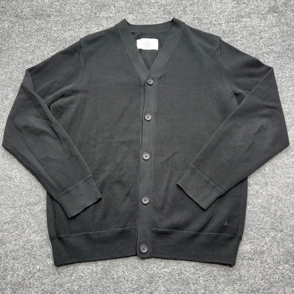 Reigning Champ Mens Black Textured Cotton V-Neck Button Cardigan RC-6072 Medium
